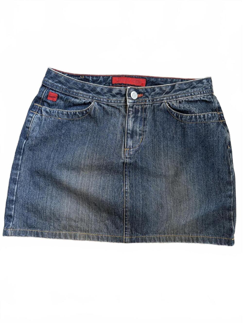Vintage Bongo Denim Mini Skirt Womens Size 5 Blue Jean Y2K Contrast Stitch